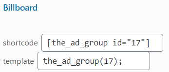 The shortcode for a Advanced Ad group