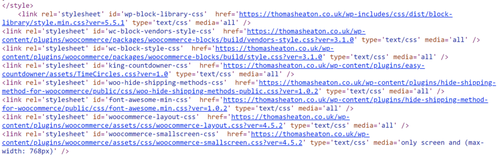 The page source showing that Thomas Heaton uses WordPress and not Squarespace